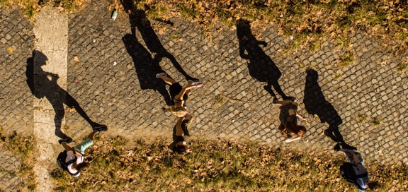 people on sidewalk from above